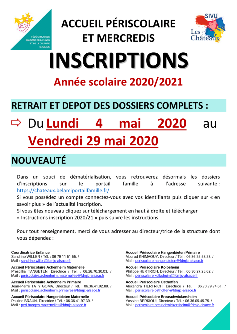 Inscriptions Au Périscolaire Pour L'année Scolaire 2020-2021 : Du 4 Au ...