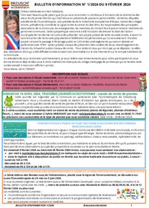 Bulletin d'information n° 1 du 9 février 2024