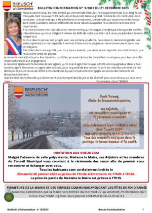 Bulletin d’information n° 9/2023 du 21 décembre 2023