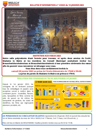 Bulletin d'information n° 1 du 13 janvier 2023