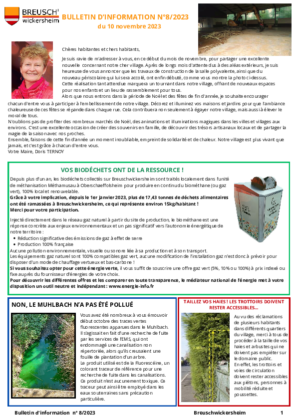 Bulletin d’information n° 8/2023 du 10 novembre 2023